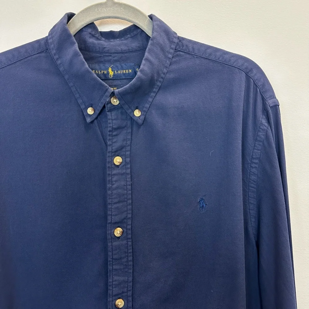 Polo PRL Ralph Lauren XL Slim Fit Stretch Button Down Shirt Navy Blue
